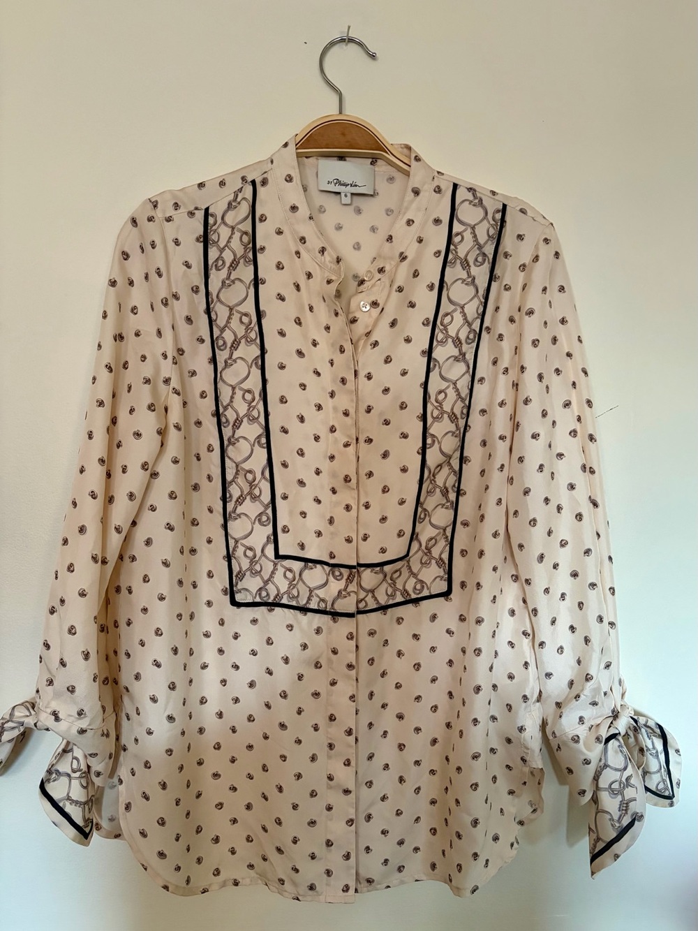 3.1 Phillip Lim 100% Silk Equestrian Scarf Print Blouse Size 6 - Picture 2 of 10
